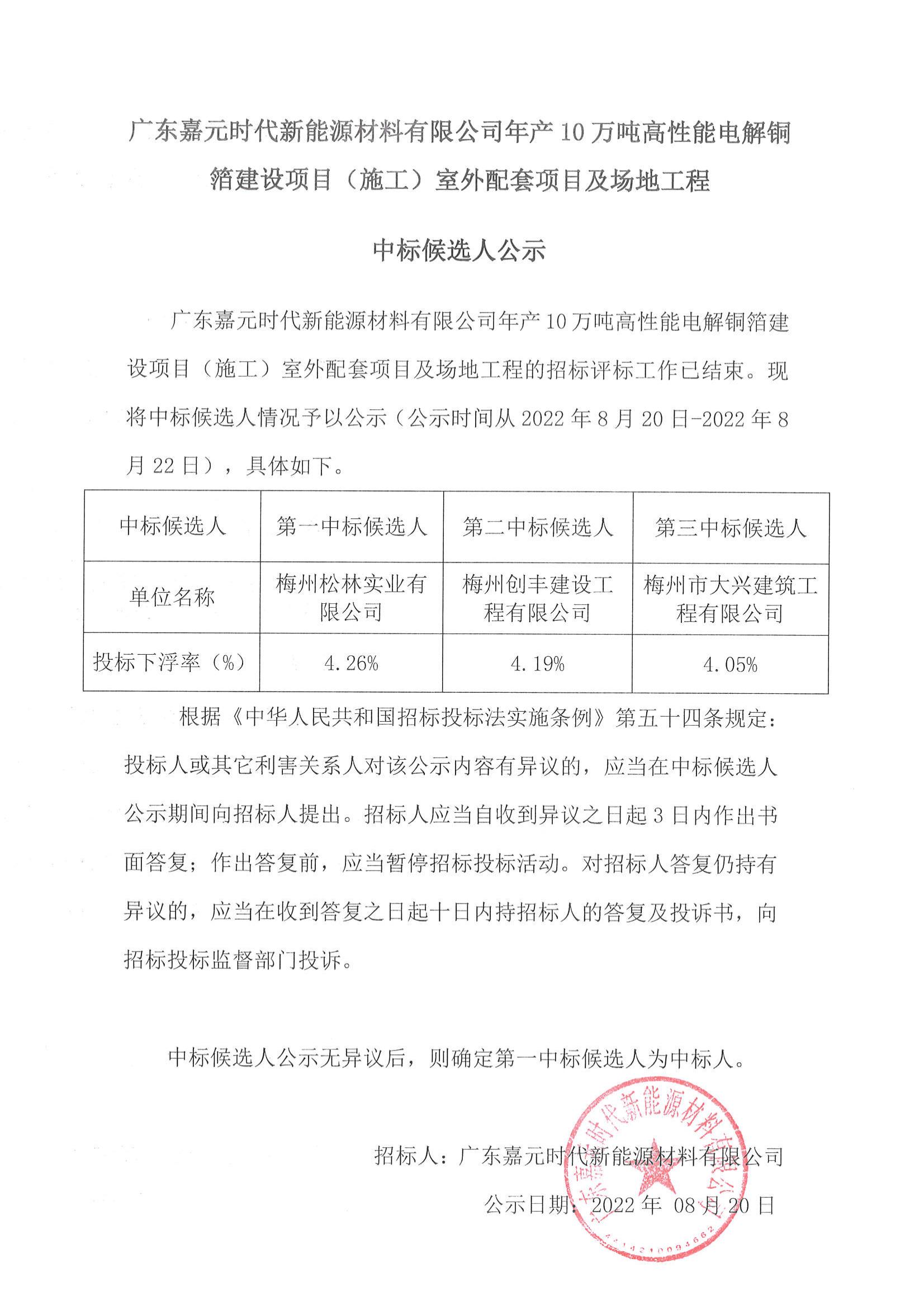 广东Stake官网时期新能源资料有限公司年产10万吨高机能电解铜箔建设项目（施工）室表配套项目及场地工程中标候选人公示_00.jpg